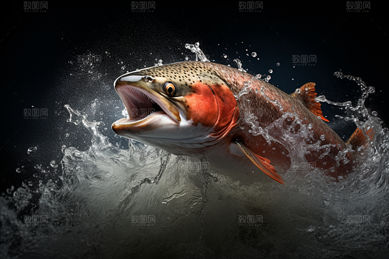 三文鱼海鲜冰鲜摄影图