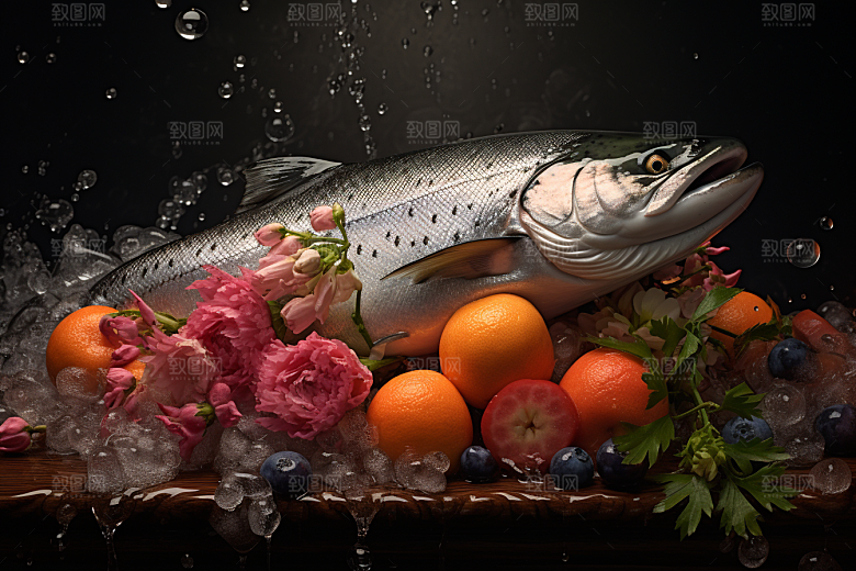 三文鱼美食鱼生摄影图