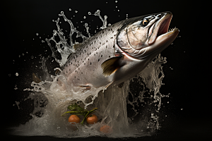 三文鱼新鲜生鱼片摄影图