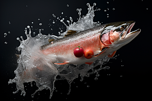 三文鱼美味冰鲜摄影图