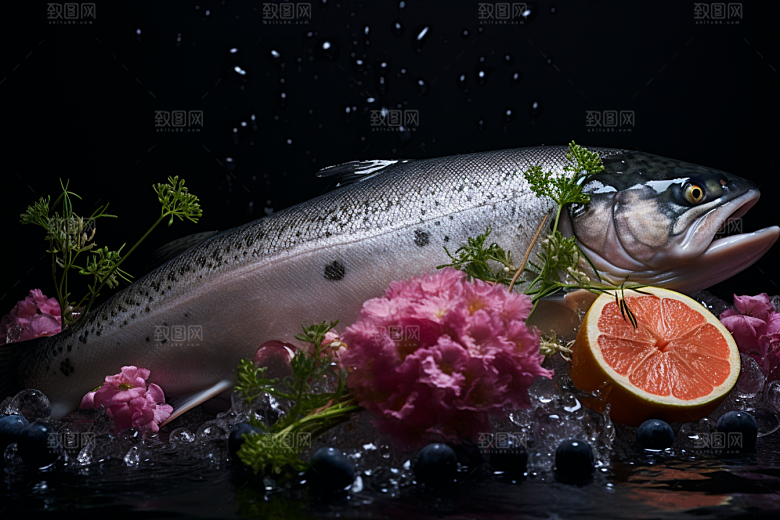 三文鱼日料鱼肉摄影图