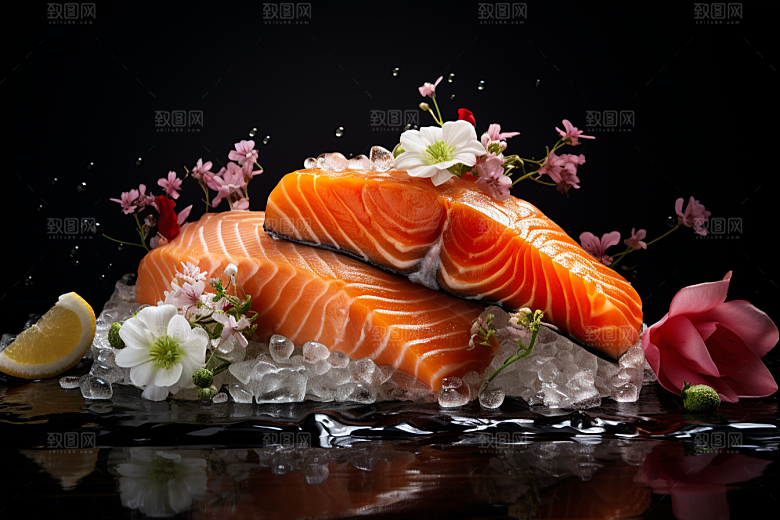三文鱼海鲜美食摄影图