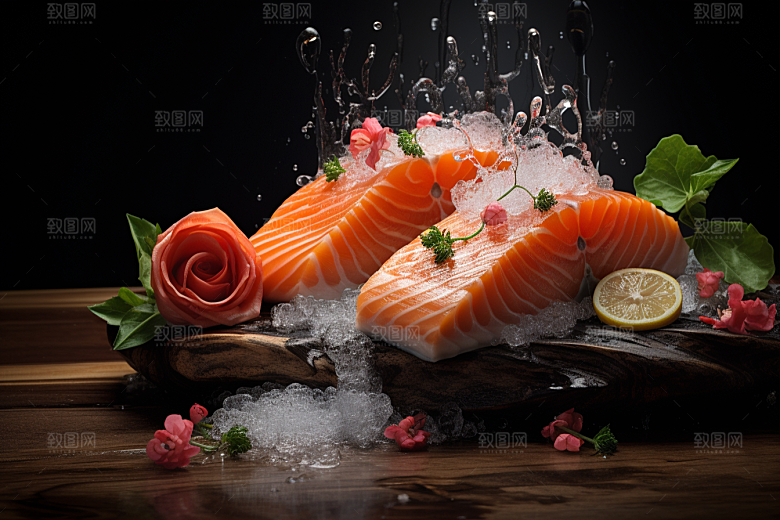 三文鱼海鲜日料摄影图