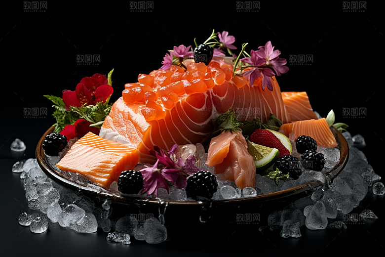 三文鱼海鲜美食摄影图