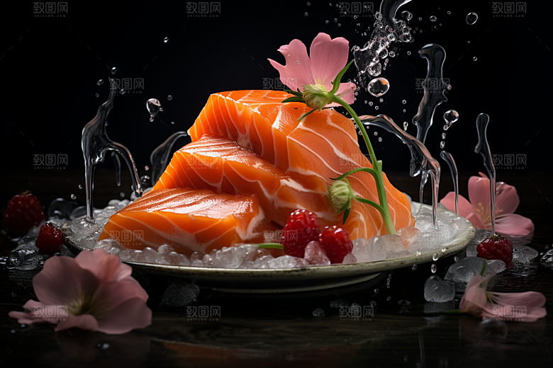 三文鱼鱼肉美食摄影图