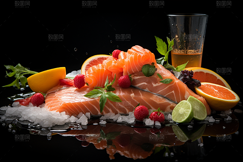 三文鱼美味冰鲜摄影图