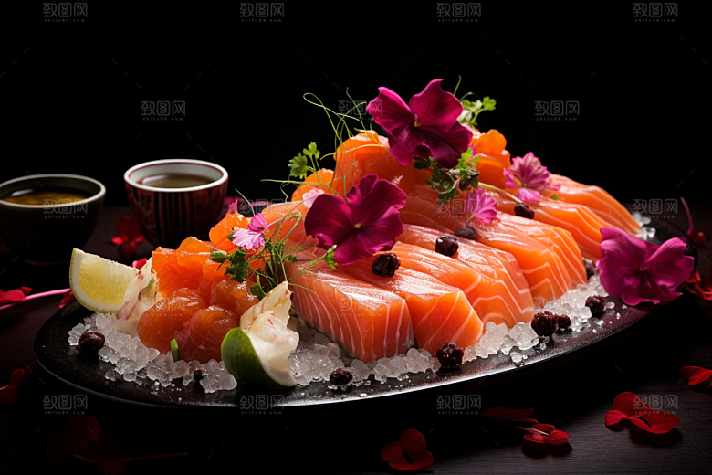 三文鱼美食日料摄影图
