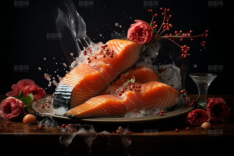 三文鱼美食冰鲜摄影图