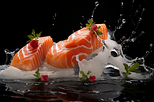 三文鱼生鱼片美味摄影图