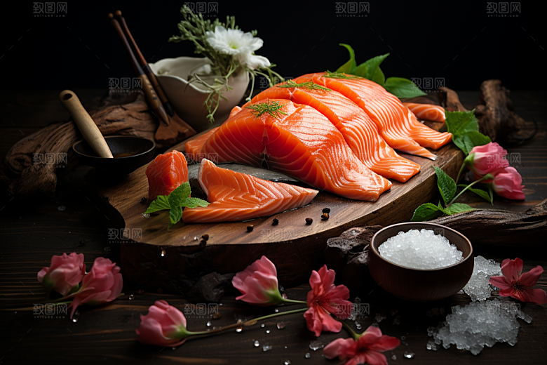 三文鱼日料鱼生摄影图