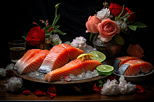 三文鱼美食鱼生摄影图
