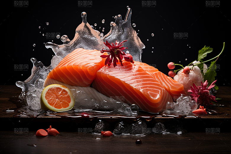 三文鱼鱼生海鲜摄影图