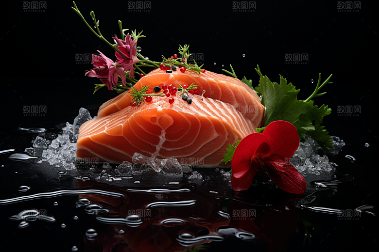 三文鱼海鲜冰鲜摄影图