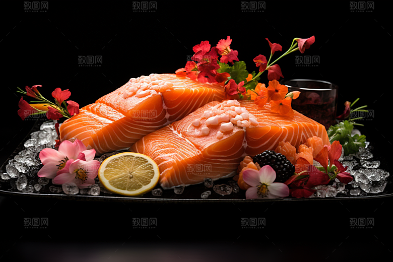 三文鱼生鱼片美食摄影图
