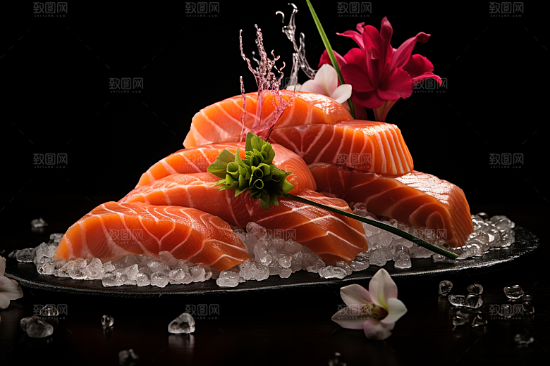 三文鱼冰鲜鱼肉摄影图