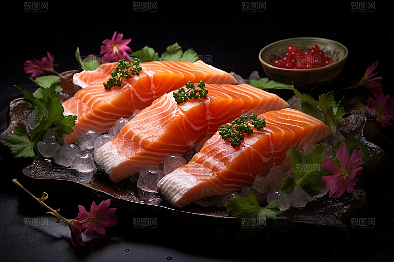 三文鱼鱼肉生鱼片摄影图