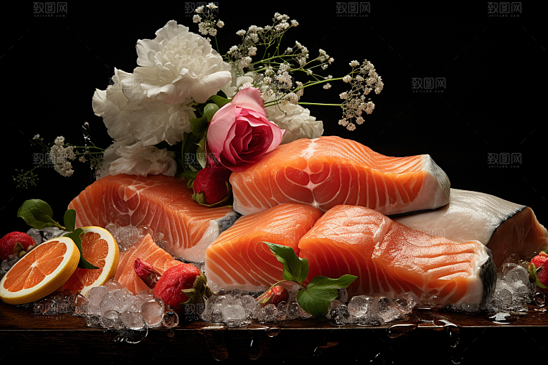三文鱼日料美味摄影图