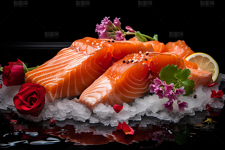 三文鱼海鲜美食摄影图