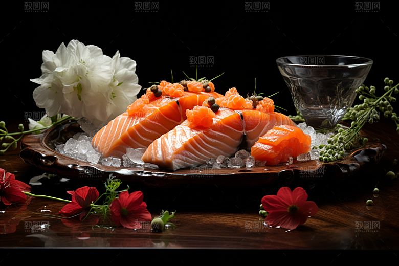 三文鱼生鱼片鱼肉摄影图