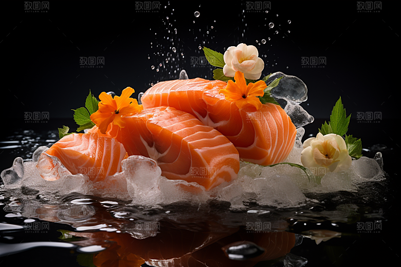 三文鱼美味鱼肉摄影图