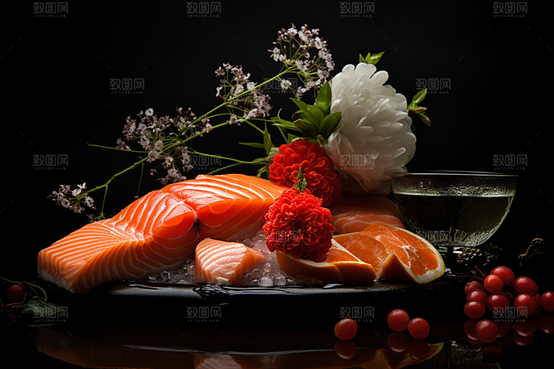 三文鱼鱼肉日料摄影图