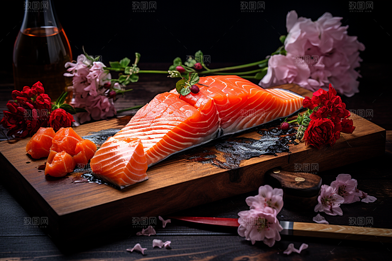 三文鱼海鲜鱼生摄影图