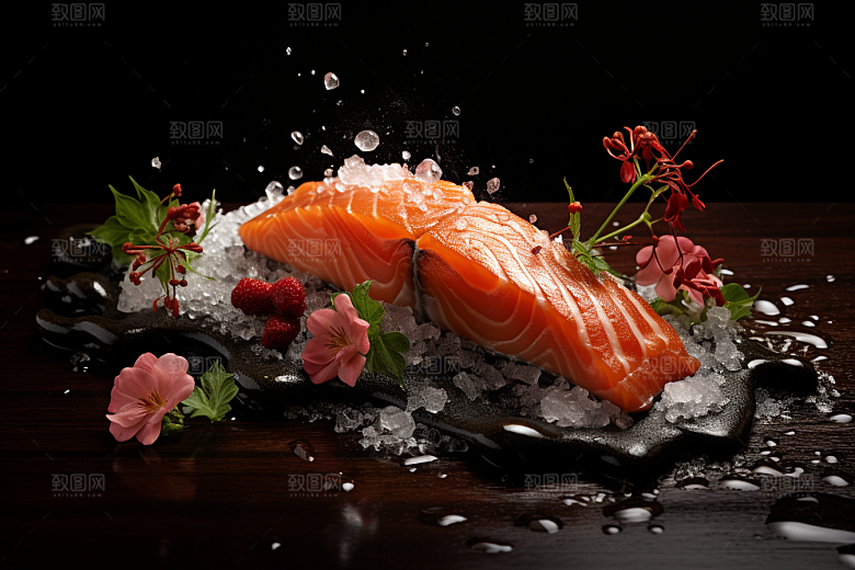 三文鱼新鲜美食摄影图