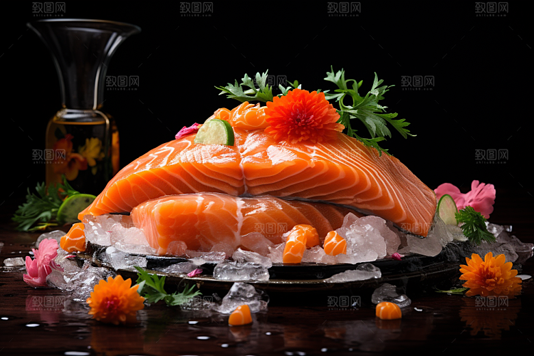 三文鱼美味生鱼片摄影图