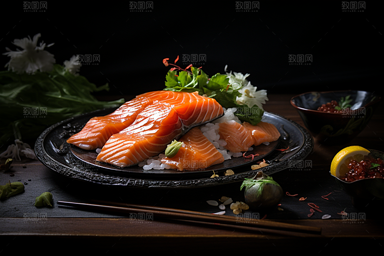 三文鱼鱼肉美食摄影图