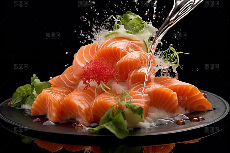 三文鱼鱼肉生鱼片摄影图