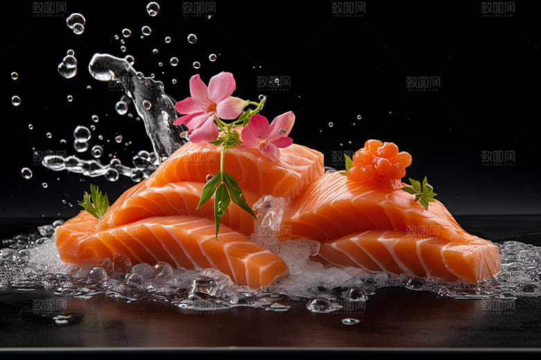 三文鱼冰鲜鱼肉摄影图