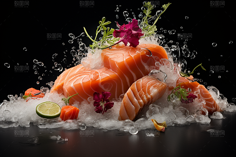 三文鱼日料鱼肉摄影图