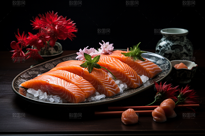 三文鱼生鱼片鱼肉摄影图