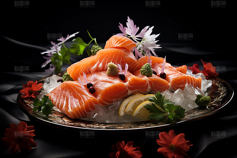 三文鱼美食生鱼片摄影图