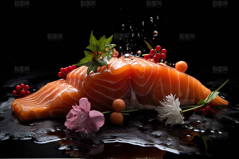 三文鱼鱼肉日料摄影图