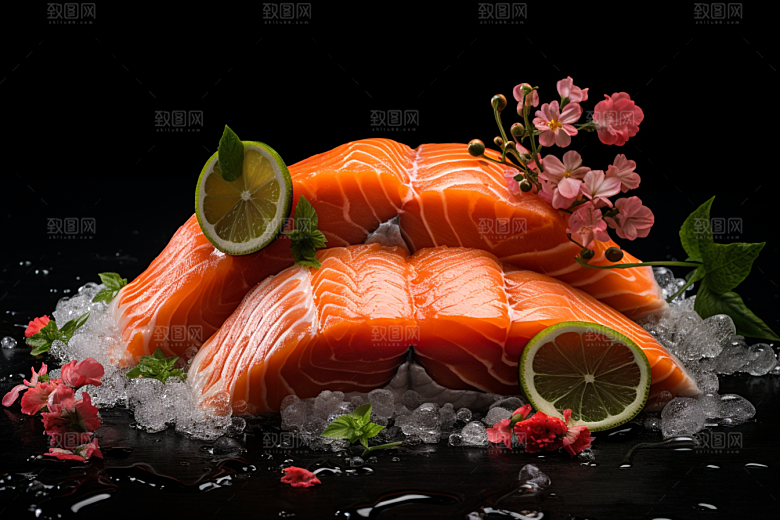 三文鱼美味鱼肉摄影图