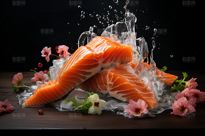 三文鱼生鱼片新鲜摄影图