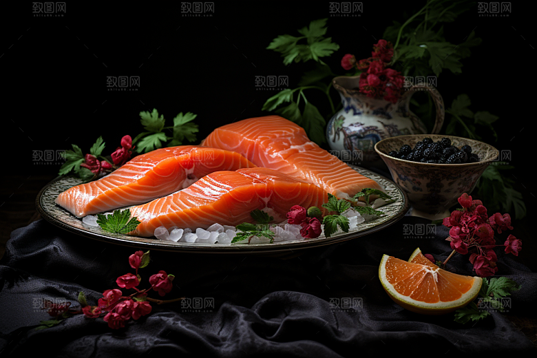 三文鱼鱼生日料摄影图