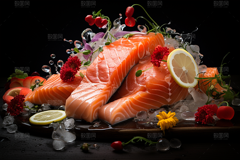 三文鱼鱼肉冰鲜摄影图