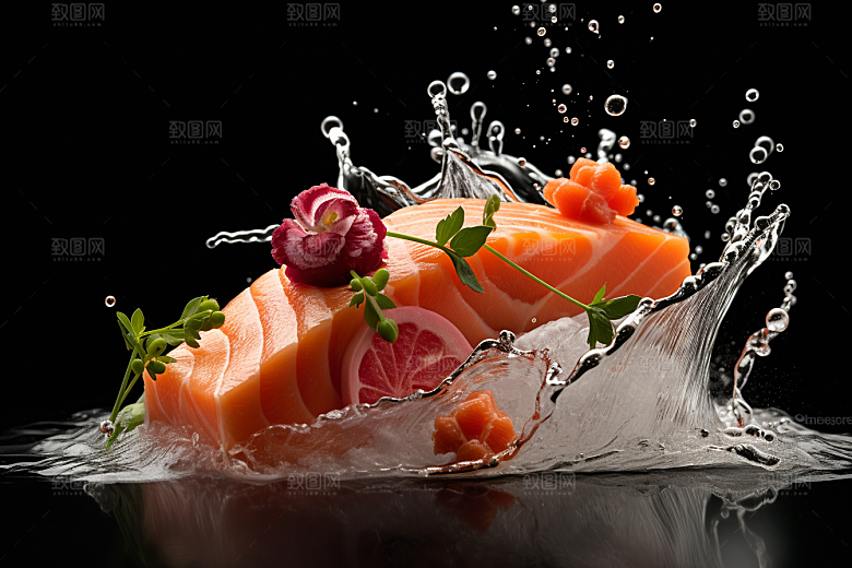 三文鱼生鱼片新鲜摄影图