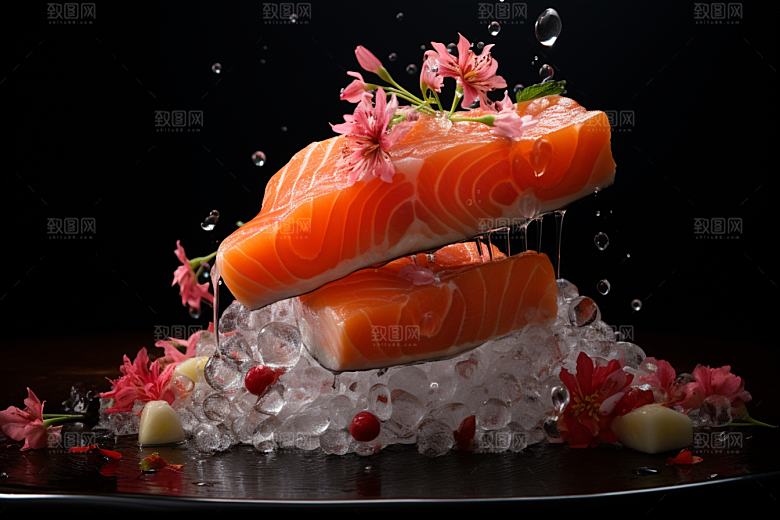 三文鱼新鲜鱼肉摄影图