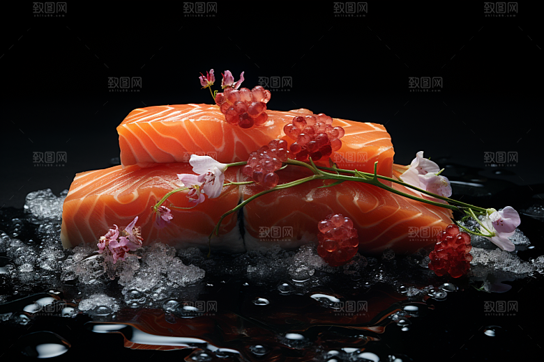 三文鱼生鱼片鱼肉摄影图