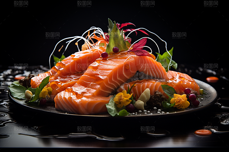 三文鱼鱼肉鱼生摄影图