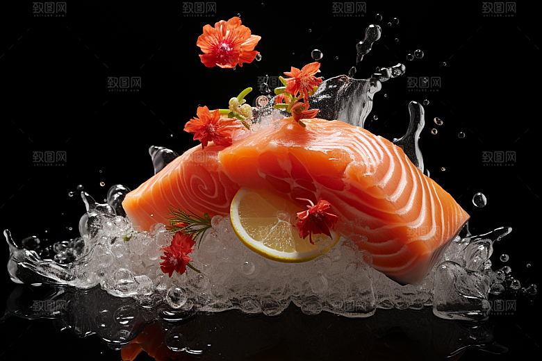 三文鱼鱼肉生鱼片摄影图