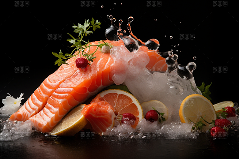 三文鱼生鱼片美食摄影图