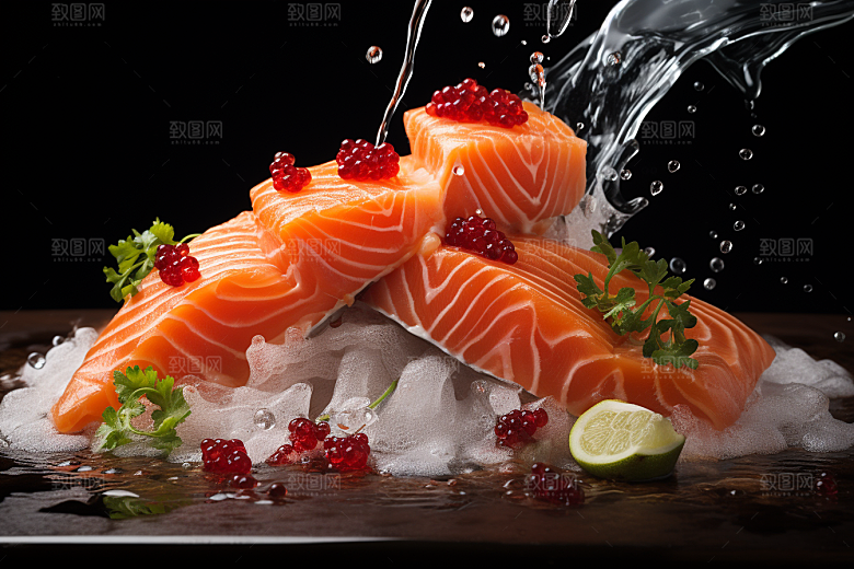 三文鱼美味生鱼片摄影图