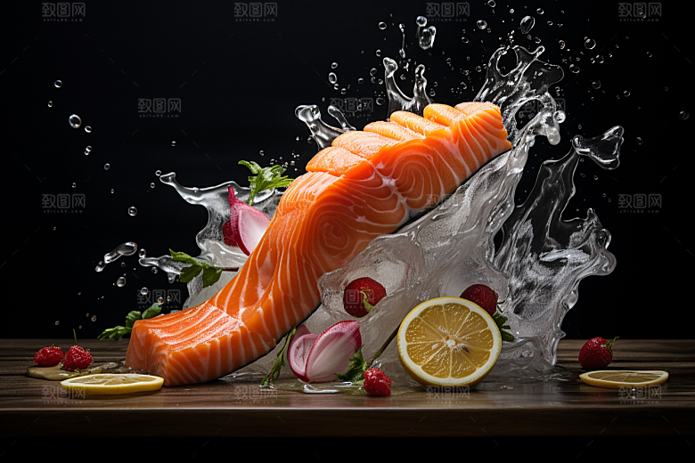 三文鱼冰鲜美味摄影图