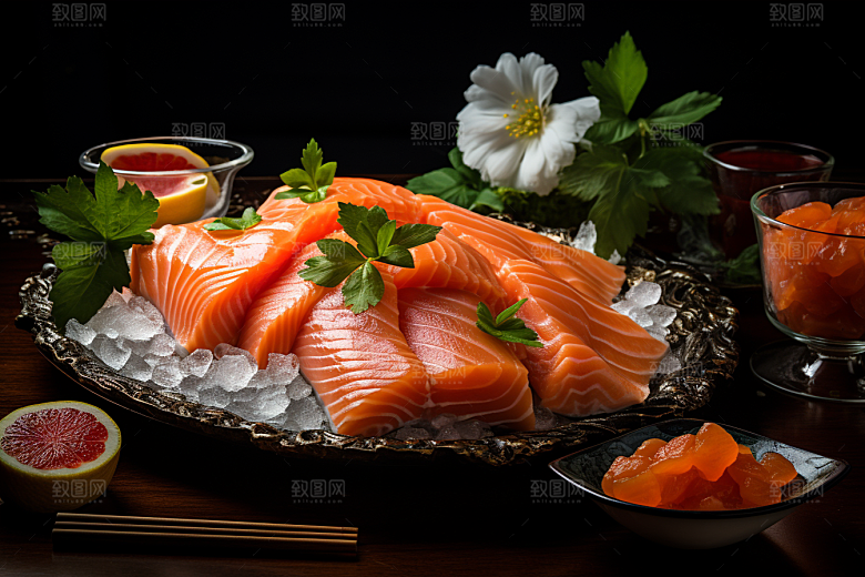 三文鱼日料海鲜摄影图