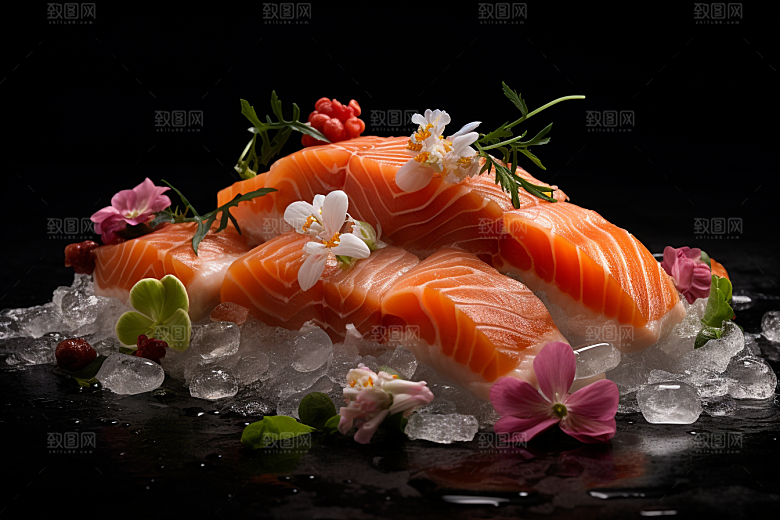 三文鱼生鱼片美食摄影图