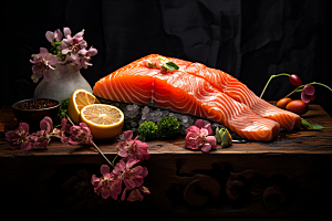 三文鱼鱼生鱼肉摄影图